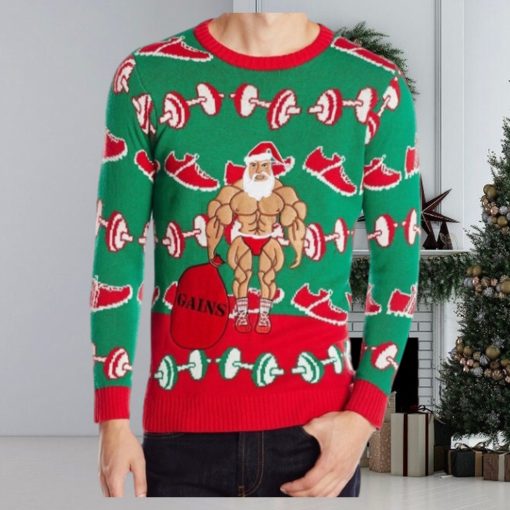 Men’s Ugly Christmas Sweater Santa Gains Fitness