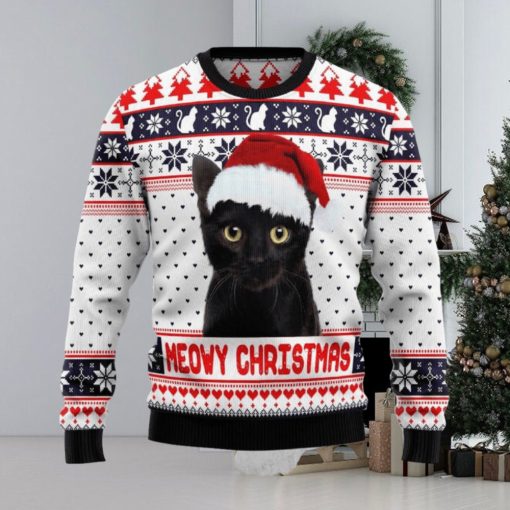 Meowy Black Cat Christmas Snowboard Ugly 3D Sweater For Thanksgiving