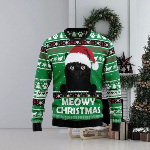 Meowy Black Cat Ugly Christmas Sweaters