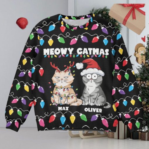 Meowy Catmas Christmas Funny Cats   Personalized Ugly Sweater