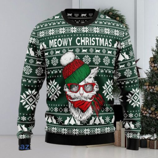 Meowy Christmas Cat Wearing Sunglass Christmas 3D Sweater