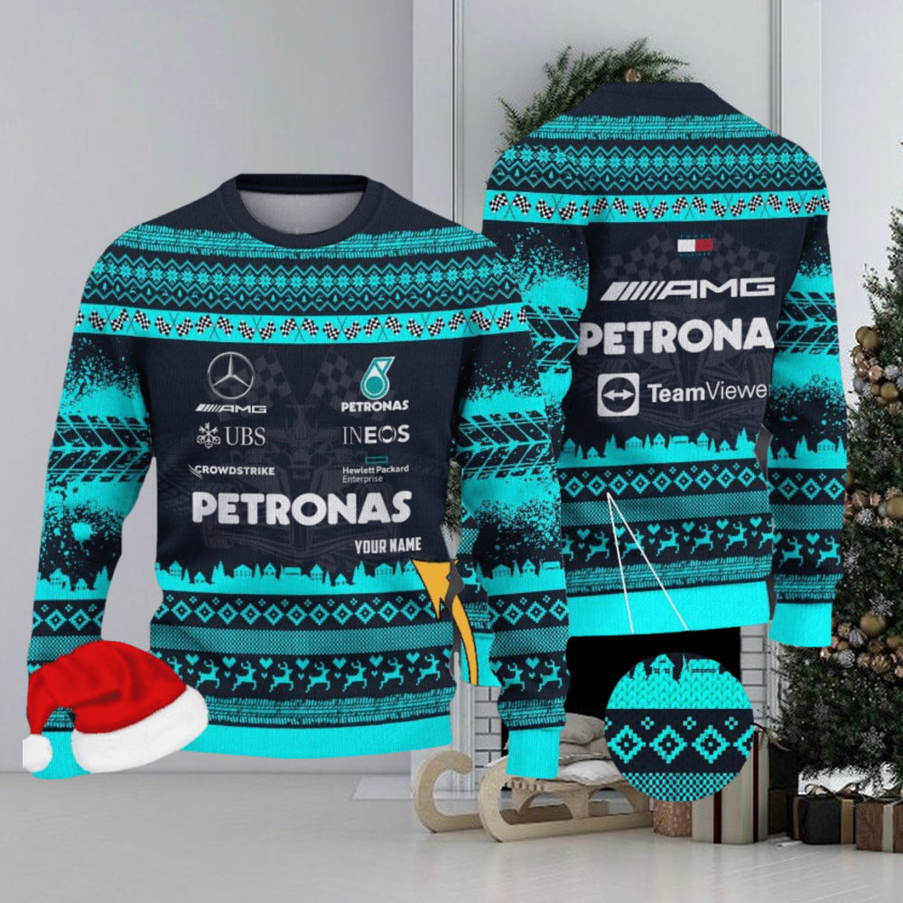 Mercedes AMG PETRONAS F1 Team Custom Name Ugly Sweater Gift For Christmas