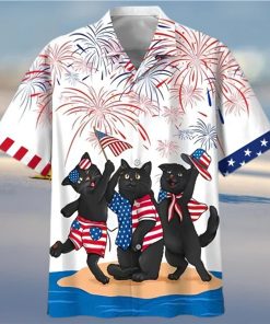 Merica Independence Day Three Black Cats Hawaiian Shirt America Hawaiian Shirt