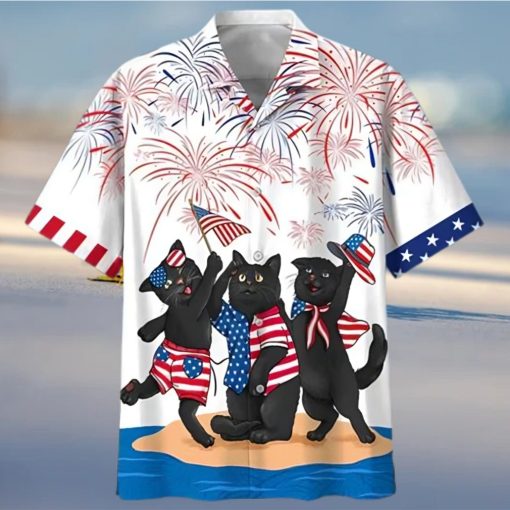 Merica Independence Day Three Black Cats Hawaiian Shirt America Hawaiian Shirt