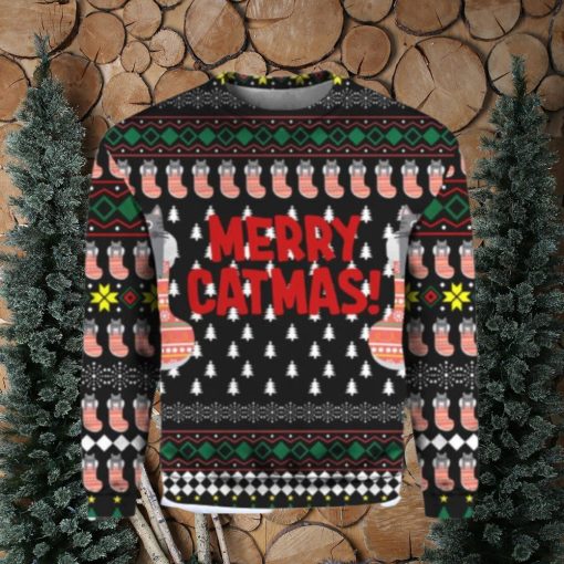 Merry Catmas Funny All Over Print 3D Hoodie, T Shirt, Christmas Sweater