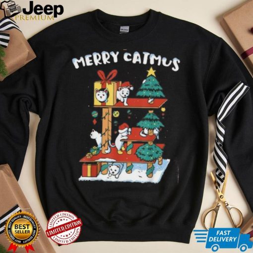 Merry Catmas Funny Cat Mom Cat Dad Christmas Cat Tree Toy Shirt