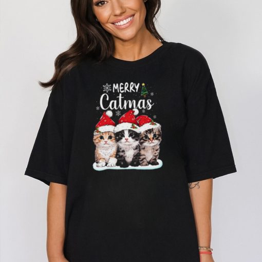 Merry Catmas   Three Cats With Santa Hats   Cute Christmas Cat T Shirt