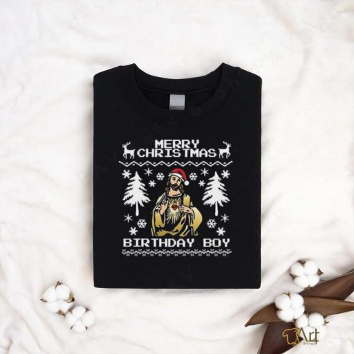 Merry Christmas Birthday Boy Funny Santa Christmas Jesus Ugly Sweater T Shirt