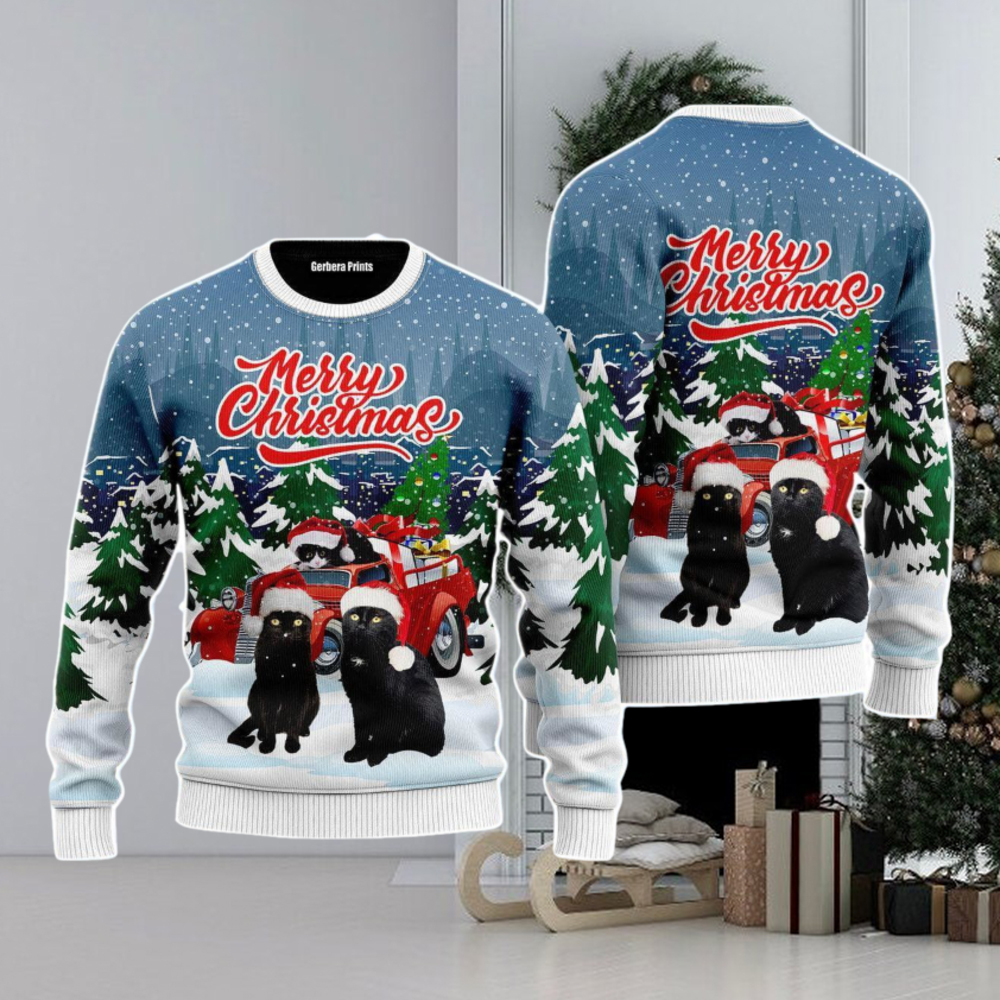 Merry Christmas Black Cat Christmas Unisex Ugly Sweater