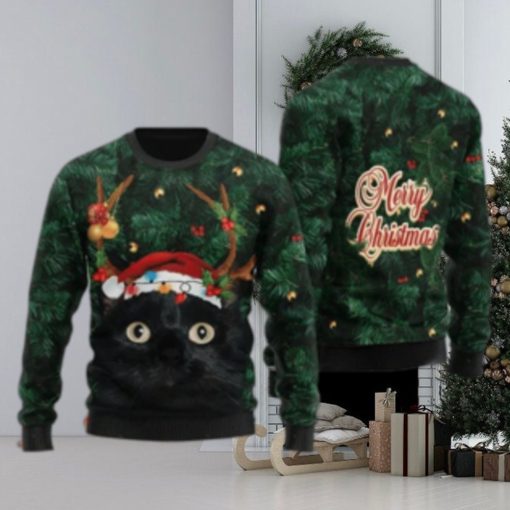 Merry Christmas Black Cat Ugly Sweater For Christmas
