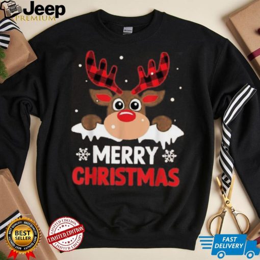 Merry Christmas Buffalo Plaid Reindeer Xmas Pajama Boy Girl Shirt