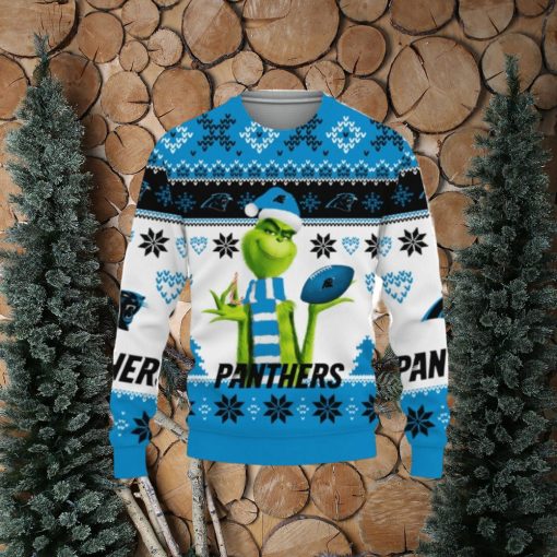 Merry Christmas Football American Grinch Cute Carolina Panthers 3D Sweater