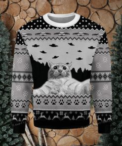 Merry Christmas Gearhomies Ufo Cat Funny Cat Selfie Christmas Ugly Sweater Party