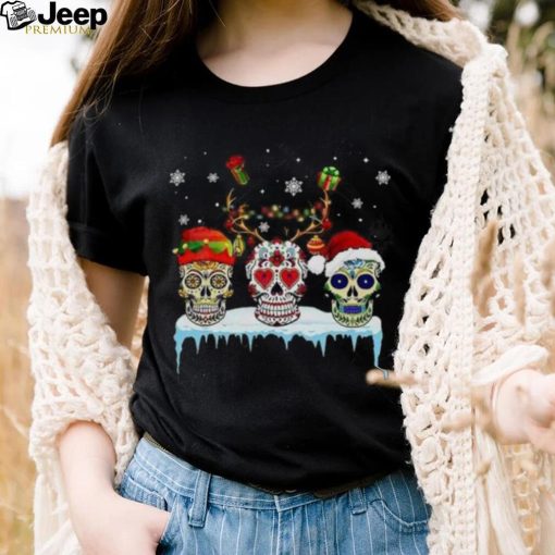 Merry Christmas Jingle Bell Three Sugar Skull T Shirt Womens