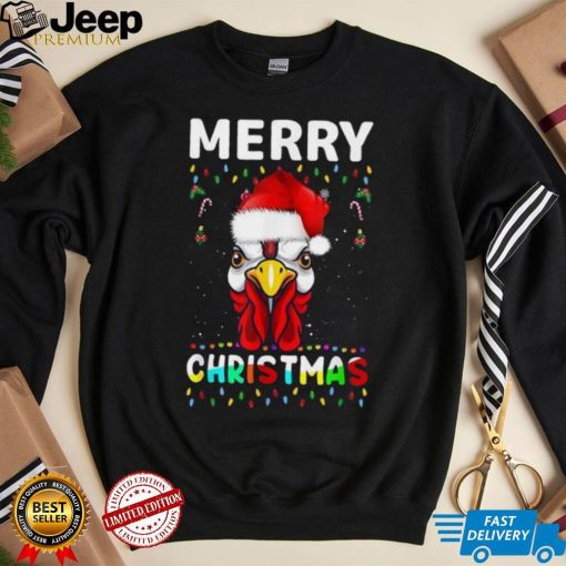 Merry Christmas Light Ugly Chicken Pajamas Santa Hat Xmas Shirt