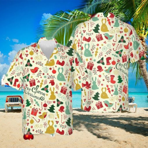 Merry Christmas Pattern Hawaiian Shirt Short Sleeve Button Up Men Xmas Gifts 2023