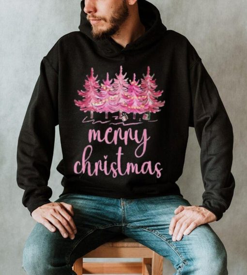 Merry Christmas Pink Christmas Tree Santa Xmas Women Girls Shirt