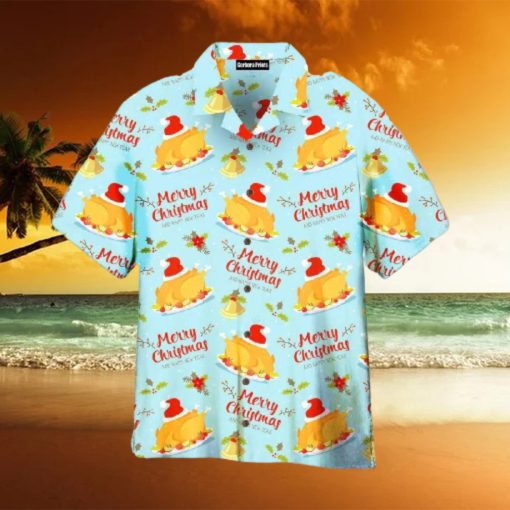 Merry Christmas Turkey Santa Blue And Yellow Aloha Hawaiian Shirt