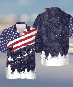 Merry Christmas USA Flag Hawaiian Shirt Mens Patriotic Button Down Shirts Xmas Gift Ideas