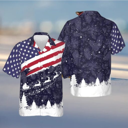 Merry Christmas USA Flag Hawaiian Shirt Mens Patriotic Button Down Shirts Xmas Gift Ideas