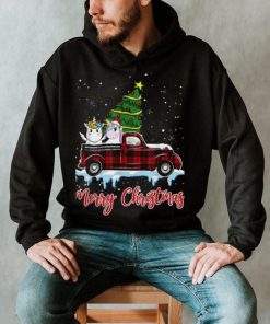 Merry Christmas Unicorn Xmas Plaid Red Truck Tree On Car Shirt