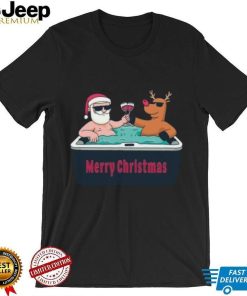 Merry Christmas in july santa claus reindeer wine glasses shirt