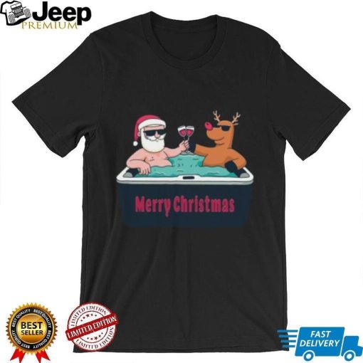 Merry Christmas in july santa claus reindeer wine glasses shirt