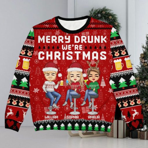 Merry Drunk We’re Christmas   Christmas Gift For Bestie, Sibling, Colleague, Best Friend   Personalized Unisex Ugly Sweater
