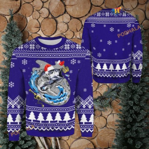 Merry Fishmas Bass Fish Fishing 3D Cute Ugly Christmas Sweater