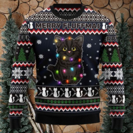 Merry Fluffmas Black Cat Ugly Christmas Sweater