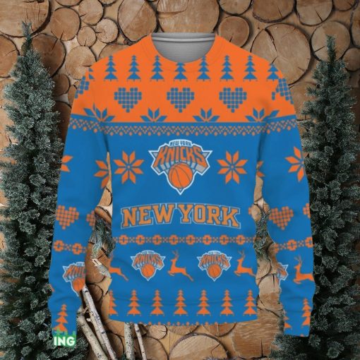 Merry Funny New York Knicks Gifts For Fan Merry Christmas Tree Ugly Christmas Sweater Gift Holidays