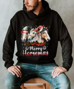 Merry Horsemas Three Horses With Hats Christmas Horse Shirt