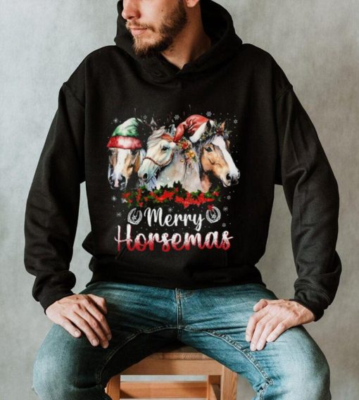 Merry Horsemas   Three Horses With Hats   Christmas Horse Shirt