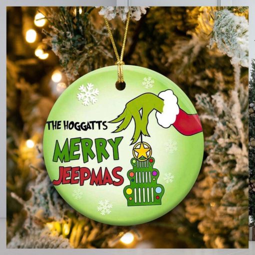 Merry Jeepmas With Grinch Hand Holding Ornament Family Christmas Tree