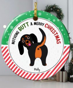 Merry Kissmyass, Gift For Dog Lover, Personalized Ceramic Ornament, Funny Dog Butt Ornament, Christmas Gift