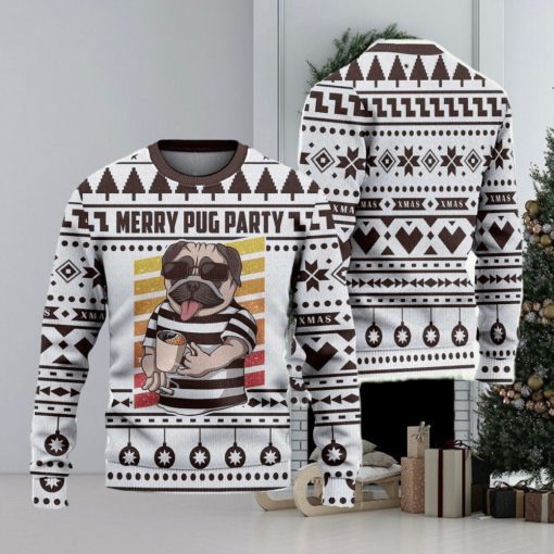 Merry Pug Party Ugly Christmas Sweater Knitted Gift For Men And Women