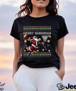 Merry Swishmas Ugly Christmas Basketball Christmas Santa Playing Basketball Shirt