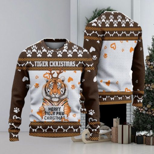 Merry Tiger Paw Ugly Christmas Sweater Knitted Gift For Men And Women