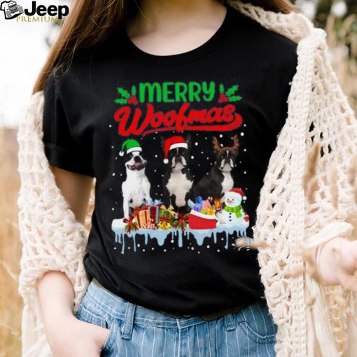 Merry Woofmas Christmas Boston Terrier Dog Lover Xmas Gift Toddler T Shirt