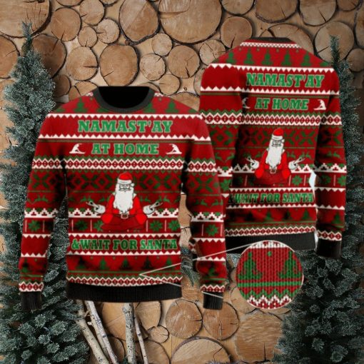 Merry Xmas Yoga With Santa Namastay At Home Gift For Christmas Party Ugly Christmas Sweater