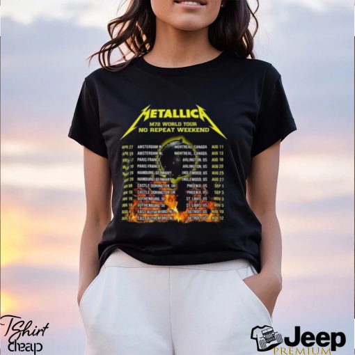 Metallica Lux Aeterna 42 Years 1981 2023 Merch, Metallica M72 World Tour No Repeat Weekend Shirt, Metallica Rock N Roll Tour Dates 2023 Shirt