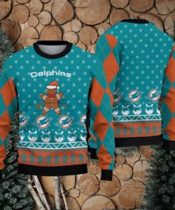 Miami Dolphins Fans Gingerbread Man Ugly Christmas Sweater Gift