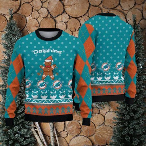 Miami Dolphins Fans Gingerbread Man Ugly Christmas Sweater Gift