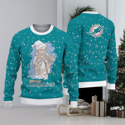 Miami Dolphins Fans Santa Claus Tattoo Ugly Christmas Sweater Gift