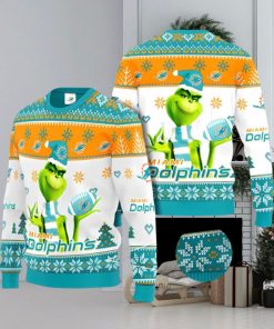 Miami Dolphins Grinch Ugly Christmas Sweater Xmas 3D Printed Christmas Sweater Gift