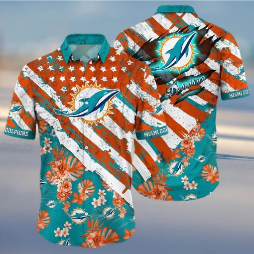 Miami Dolphins Hawaiian Shirt Tropical Flowers Unique Hawaiian Shirt