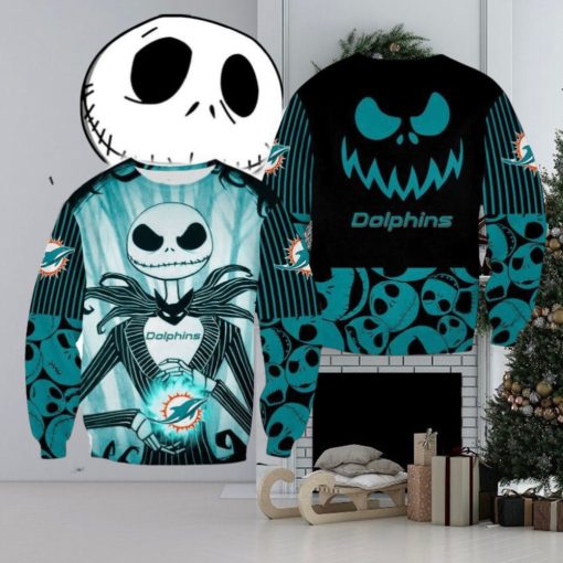 Miami Dolphins Jack Skellington Reindeer Christmas Ugly Sweater Halloween For Men And Women