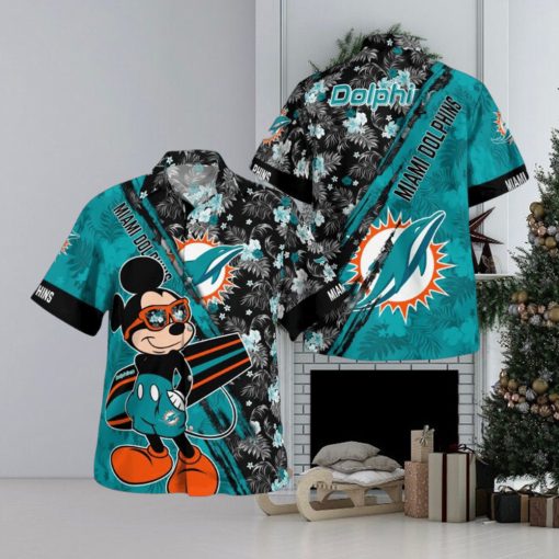 Miami Dolphins Mickey Mouse Floral Short Sleeve Hawaii Shirt