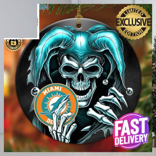 Miami Dolphins NFL Skull Joker Custom Name 2023 Holiday Gifts Christmas Decorations Ornament