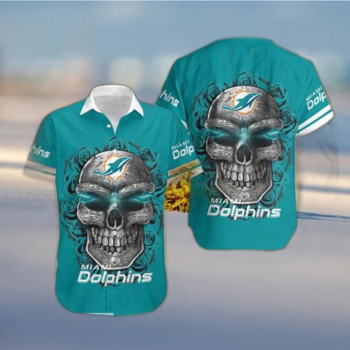 Miami Dolphins Skull Carved Halloween Hawaiian Shirt Gift Men Women